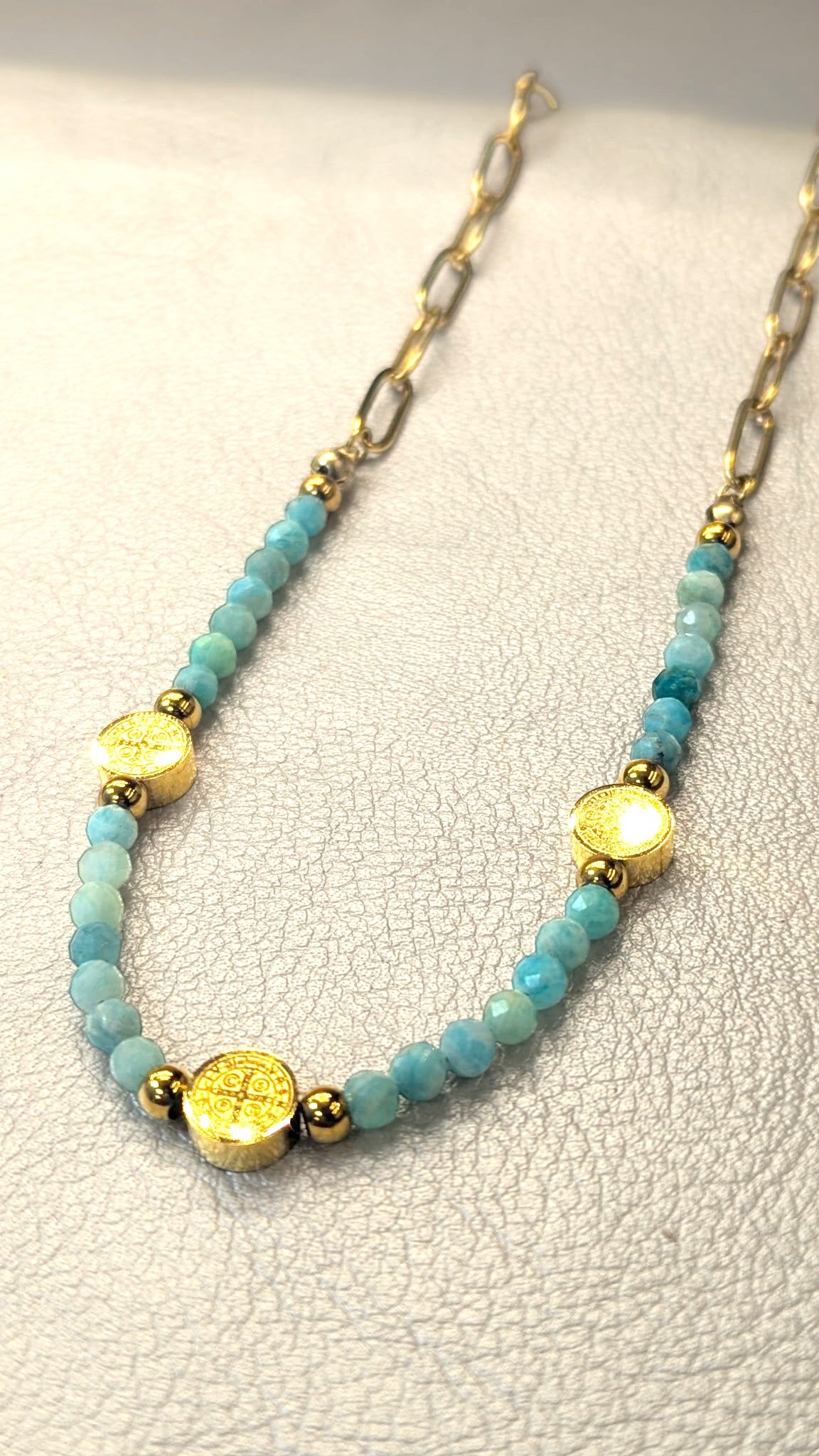 St. Benedict Amazonite Paperclip Necklace