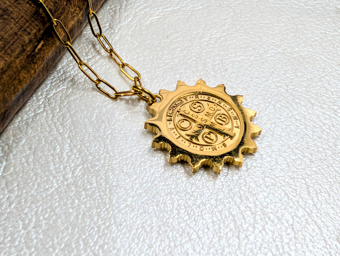 St. Benedict Medal w/CZ Paperclip Chain Necklace
