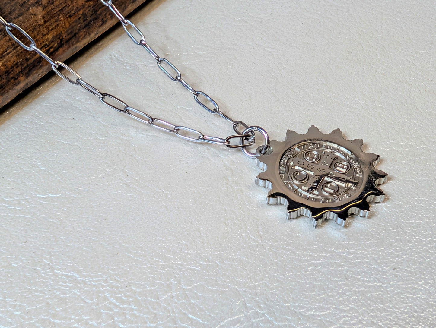 St. Benedict Medal w/CZ Paperclip Chain Necklace