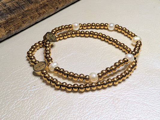 St. Benedict Gold Stretch Stack Bracelet