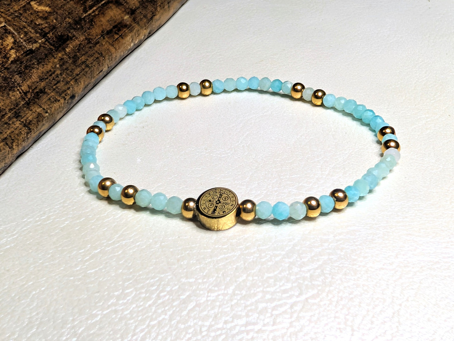 St. Benedict Amazonite Stretch Stack Bracelet