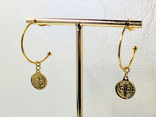St. Benedict Medal Hoop Earrings