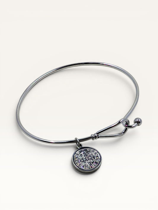 St. Benedict Medal Bangle Bracelet Stainless Steel
