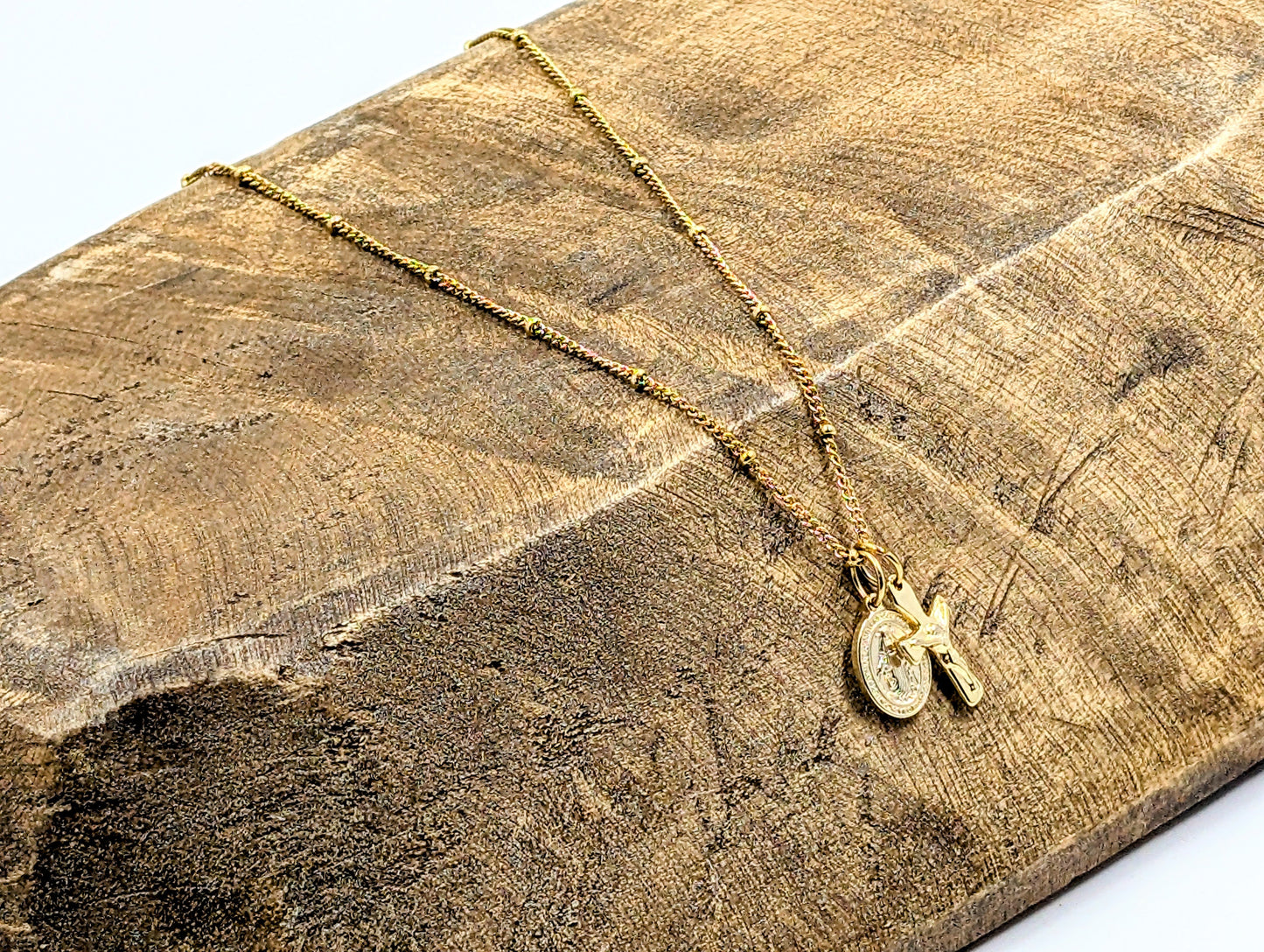Mini Crucifix Miraculous Medal Satellite Chain Necklace