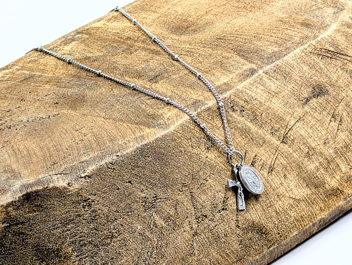 Mini Crucifix Miraculous Medal Satellite Chain Necklace