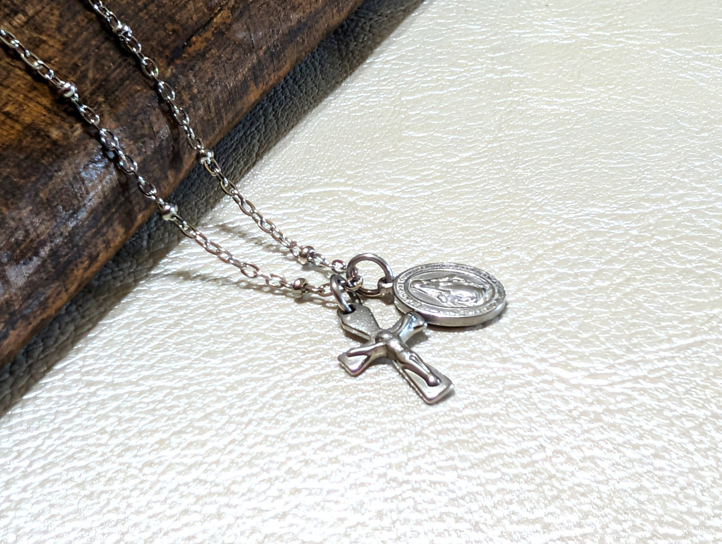 Mini Crucifix Miraculous Medal Satellite Chain Necklace