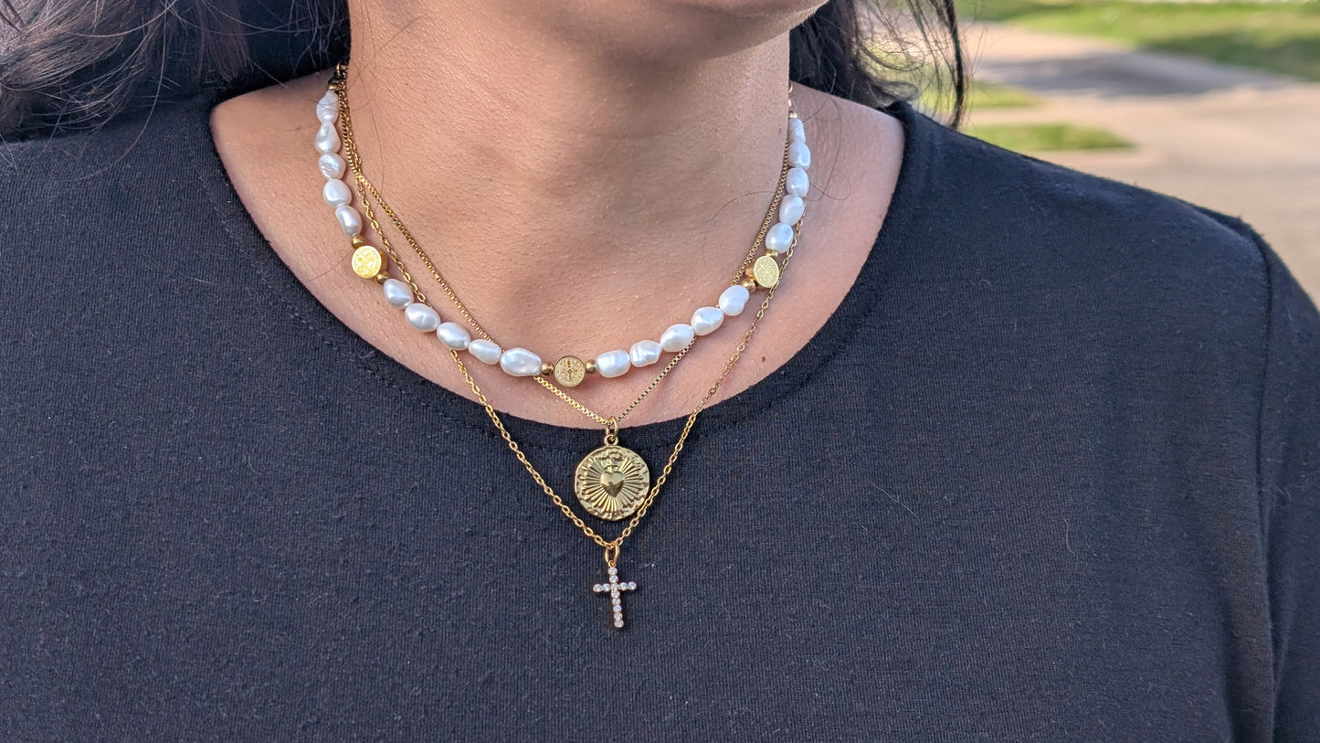 St. Benedict Keshi Pearl Paperclip Necklace