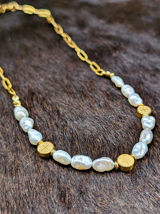 St. Benedict Keshi Pearl Paperclip Necklace