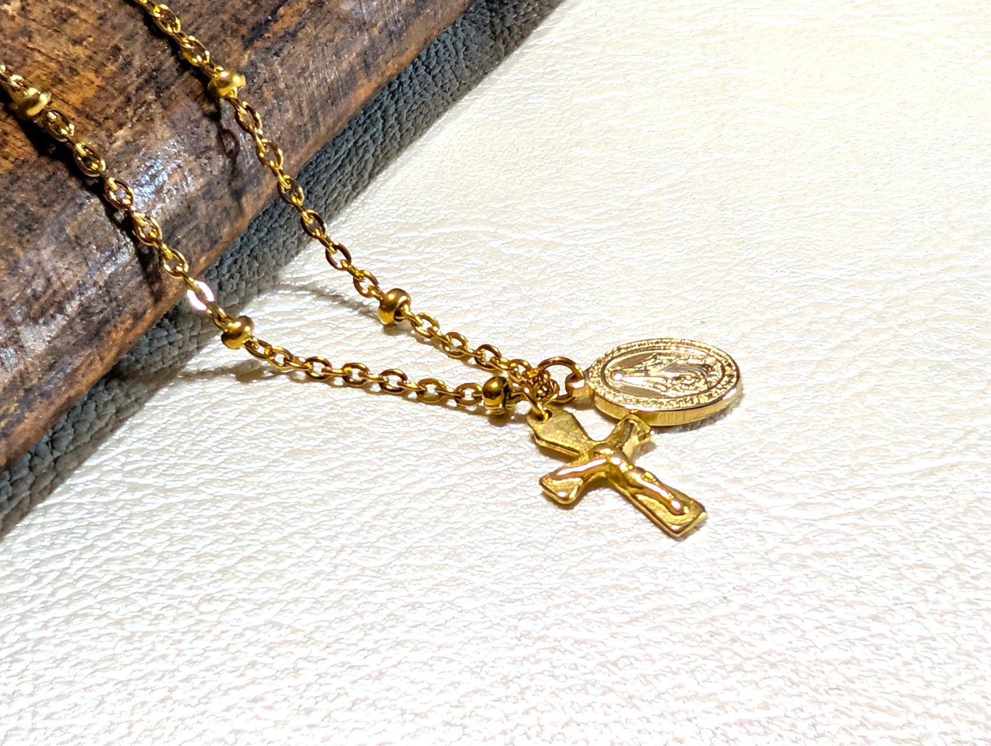 Mini Crucifix Miraculous Medal Satellite Chain Necklace