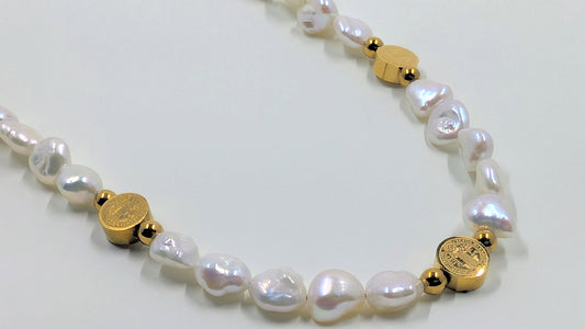 St. Benedict Keshi Pearl Paperclip Necklace